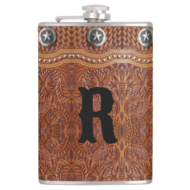 Rustic Western Country Monogram Initial Groomsman  Flask (Front)