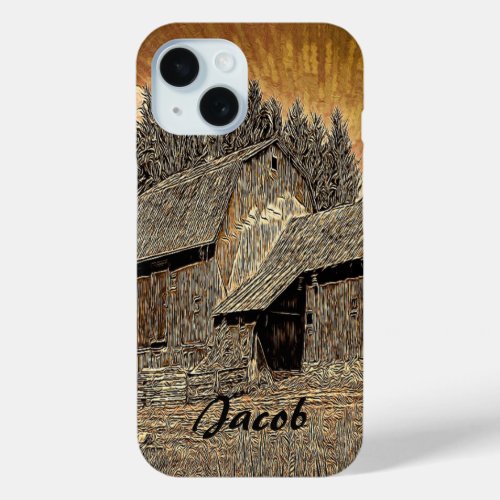 Rustic Western country old barn farmhouse iPhone 15 Case