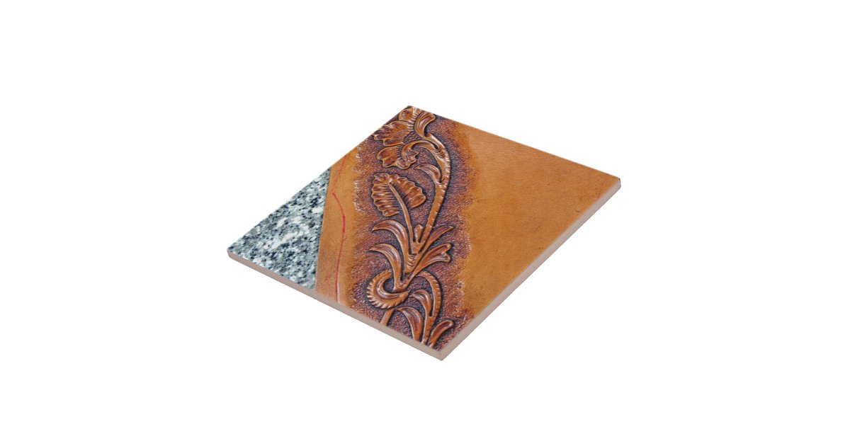 Rustic western country pattern tooled leather ceramic tile | Zazzle