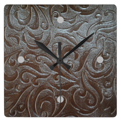 Rustic western country pattern tooled leather square wallclock