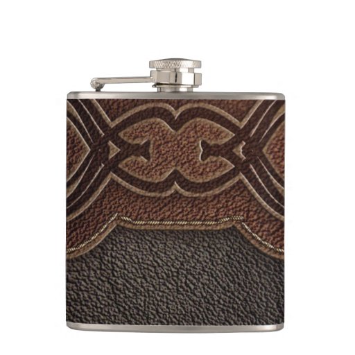 Rustic western country pattern tooled leather flask | Zazzle