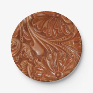 Rustic western country pattern tooled leather paper plate