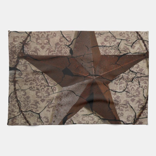 Rustic Western Country Primitive Texas Star Kitchen Towel (Horizontal)