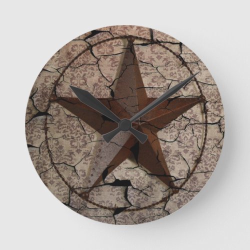 Rustic Western Country Primitive Texas Star Round Clock