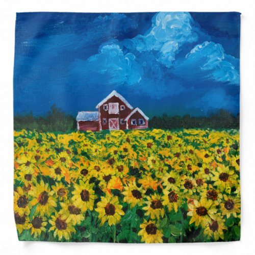 rustic western country red barn sunflower field bandana