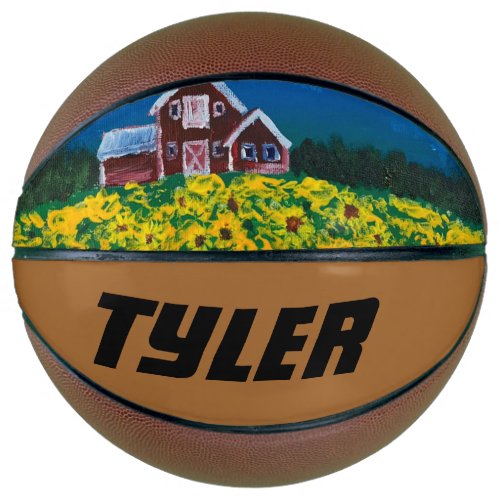 rustic western country red barn sunflower field basketball