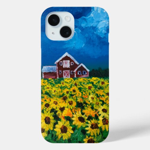 rustic western country red barn sunflower field iPhone 15 case