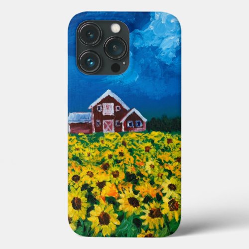 rustic western country red barn sunflower field iPhone 13 pro case