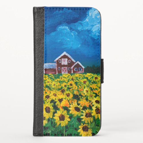 rustic western country red barn sunflower field iPhone x wallet case
