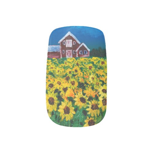 rustic western country red barn sunflower field minx nail art