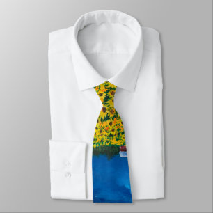 rustic western country red barn sunflower field neck tie