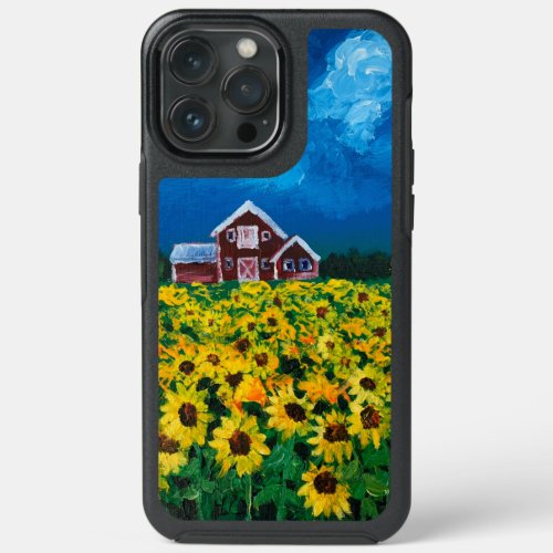 rustic western country red barn sunflower field iPhone 13 pro max case