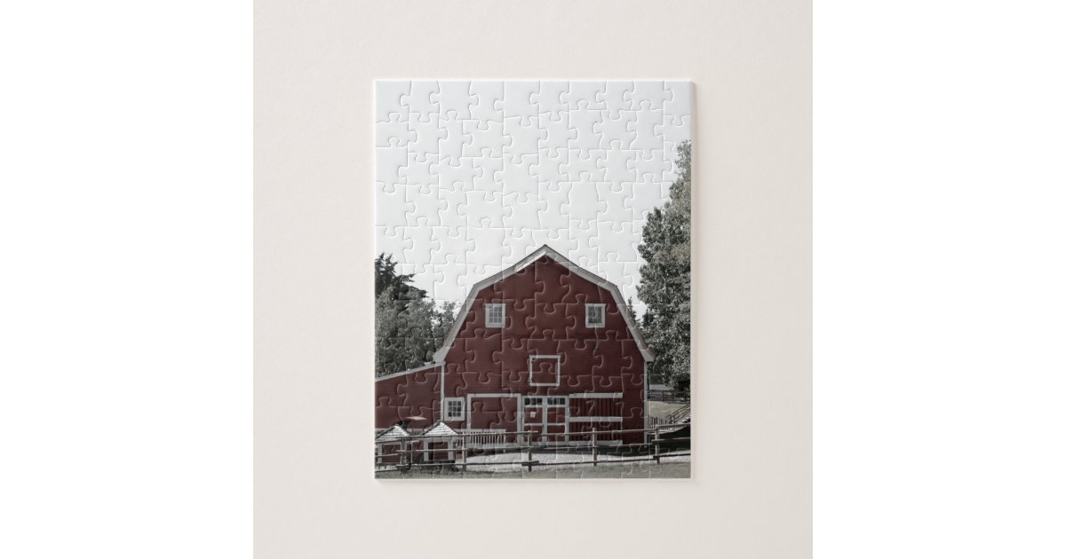 Rustic western country rural farmhouse red barn jigsaw puzzle | Zazzle