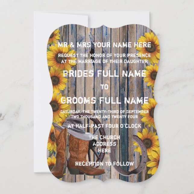 Rustic western country style cowboy wedding invitation (Front)