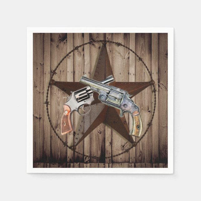 rustic western country texas star cowboy pistol paper napkins (Front)