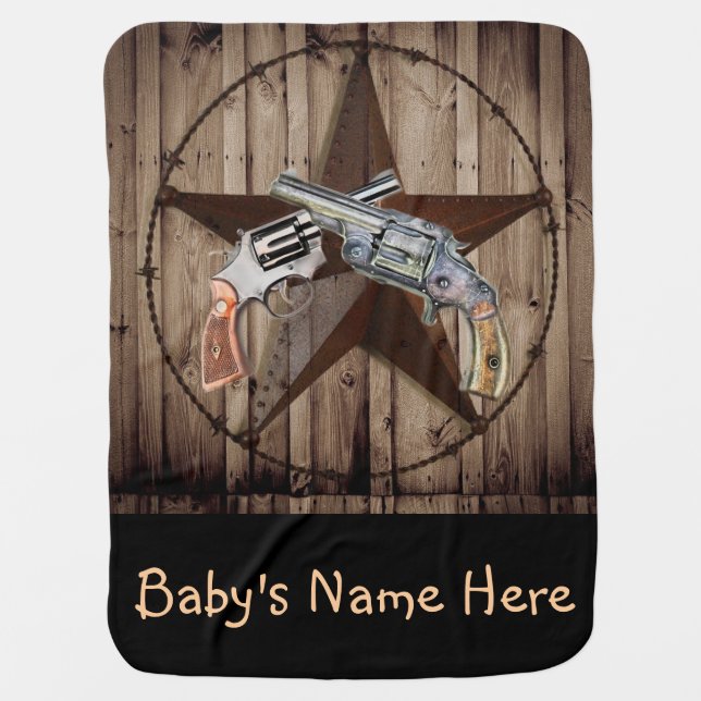 rustic western country texas star cowboy pistol stroller blanket (Front)