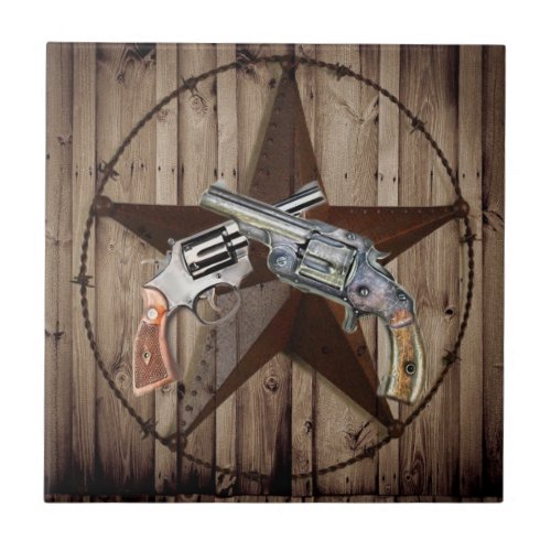 rustic western country texas star cowboy pistols ceramic tile