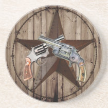 rustic western country texas star cowboy pistols coaster