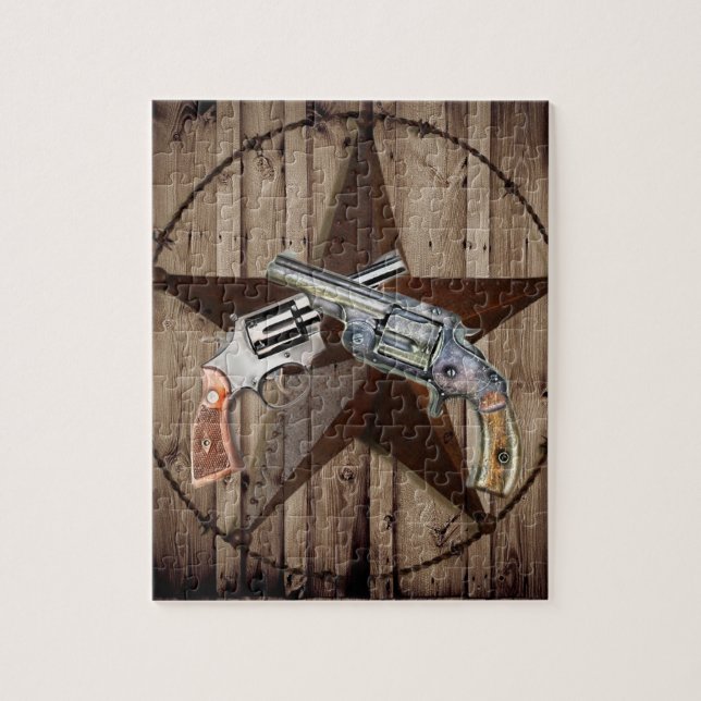 rustic western country texas star cowboy pistols jigsaw puzzle (Vertical)