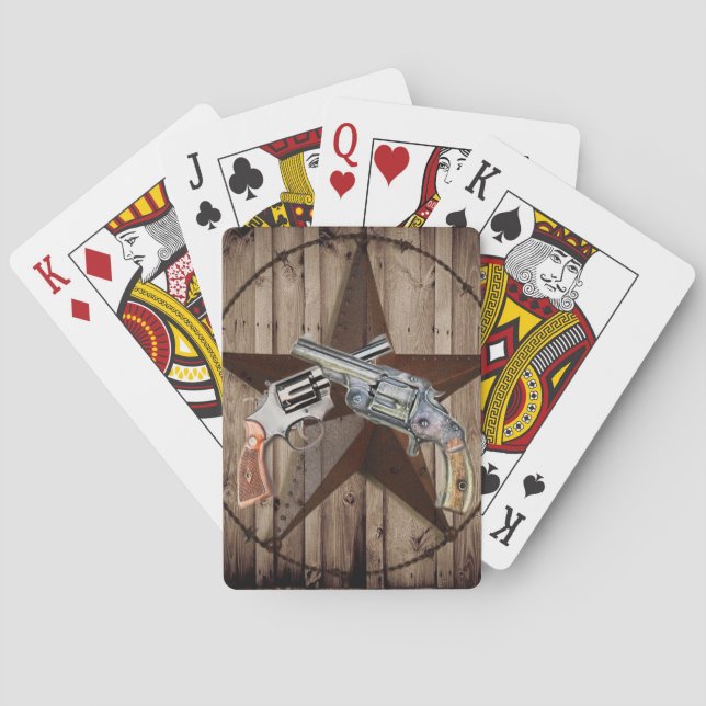 rustic western country texas star cowboy pistols poker cards (Back)