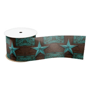 Rustic Western Country Turquoise Cowboy Texas Star Satin Ribbon