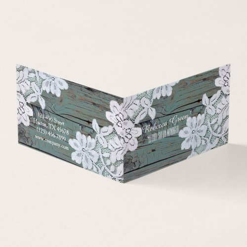 Rustic Western Country White Lace Teal Barn Wood Business Card