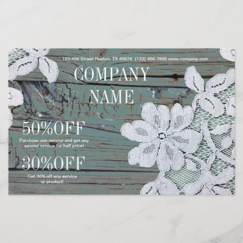 Rustic Western Country White Lace Teal Barn Wood Flyer