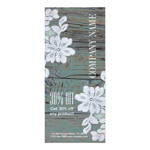 Rustic Western Country White Lace Teal Barn Wood Rack Card