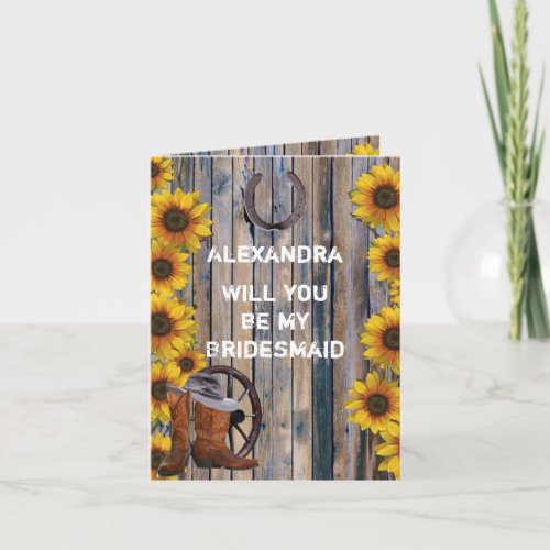Rustic western country will you be my bridesmaid invitation