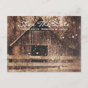 rustic western country winter barn wedding announcement postcard
