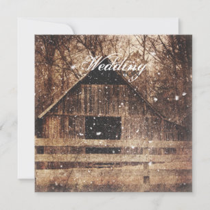 rustic western country winter barn wedding invitation