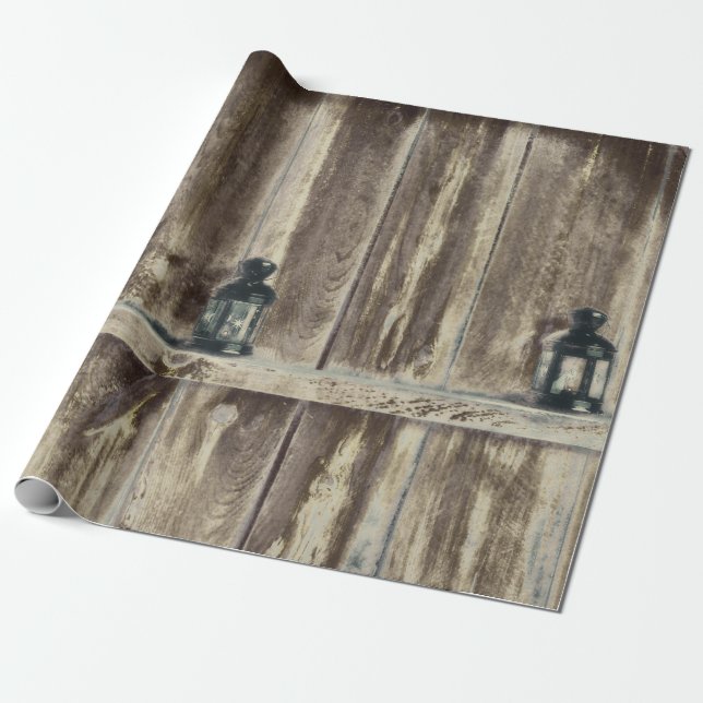 Rustic Western Country Wood Barn Lanterns Wrapping Paper (Unrolled)
