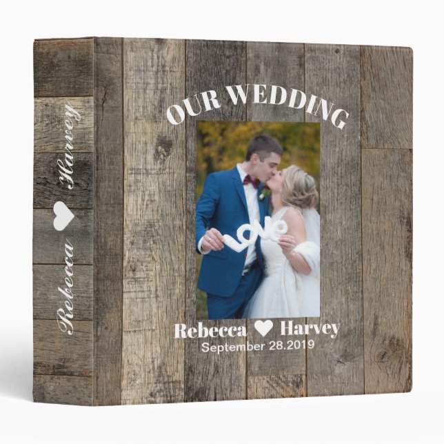 rustic western country woodgrain barn wedding 3 ring binder (Front/Spine)