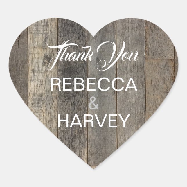 rustic western country woodgrain barn wedding heart sticker (Front)