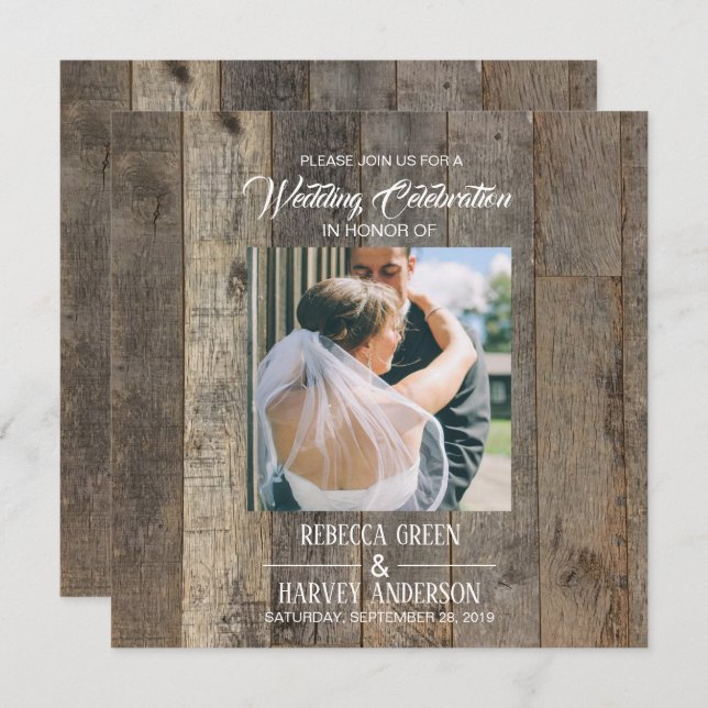 rustic western country woodgrain barn wedding invitation (Front/Back)