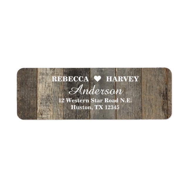 rustic western country woodgrain barn wedding label (Front)