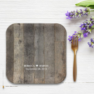 rustic western country woodgrain barn wedding paper plates