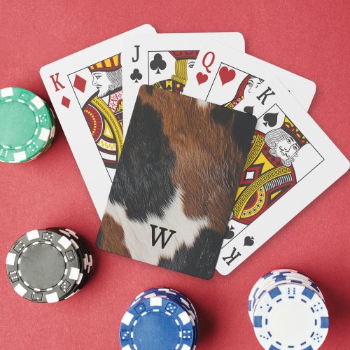 Rustic Western Cow Pattern with Monogram Poker Cards