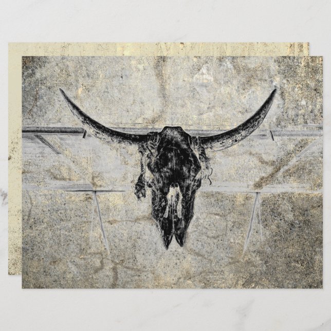 Rustic Western Cow Skull Black Texture Decoupage (Front/Back)