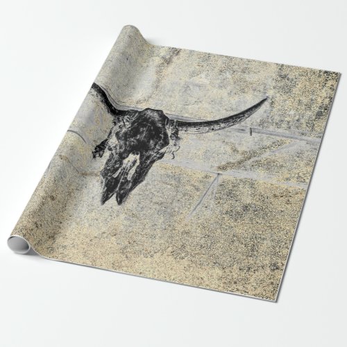 Rustic Western Cow Skull Black Texture Decoupage Wrapping Paper