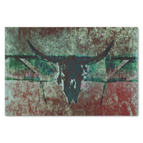 Rustic Western Cow Skull Teal Green Grunge Texture Tissue Paper