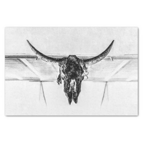 Rustic Western Cow Skull White Black Texture Tissue Paper