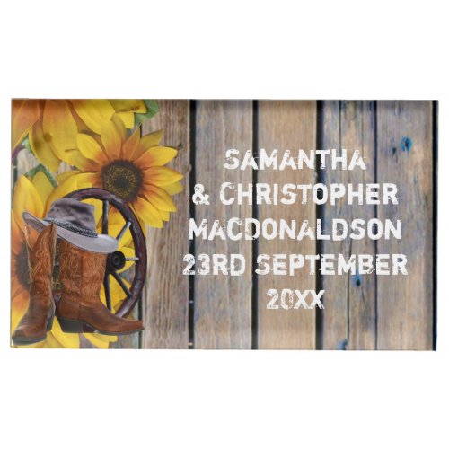Rustic western cowboy and country floral wedding place card holder