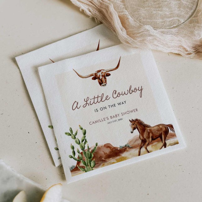 Rustic Western Cowboy Baby Shower Napkins (A Little Cowboy Western Boy Baby Shower Paper Napkins)