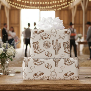 Rustic Western Cowboy Boots and Hat Ranch Pattern Wrapping Paper