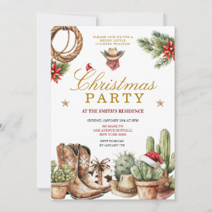 Rustic Western Cowboy Boots & Cactus Holiday Invitation