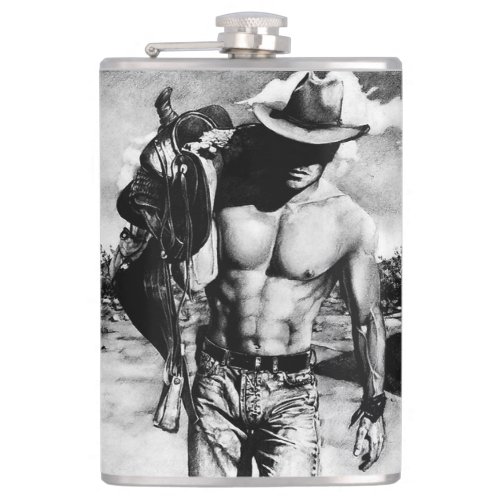 Rustic Western Cowboy Cool Masculine Art Modern Flask