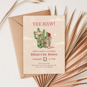 Rustic Western Cowboy First Rodeo 1st Birthday Invitation