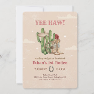 Rustic Western Cowboy First Rodeo 1st Birthday Invitation