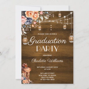 Rustic Western Cowboy Graduation Party Invitation